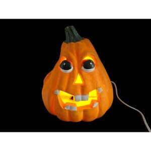 Vtg Foam Blow Mold Light Up Jack O Lantern Pumpkin with Goofy Bug Eyes & Teeth